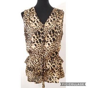 Pleione Leopard Print Sleeveless Peplum Top